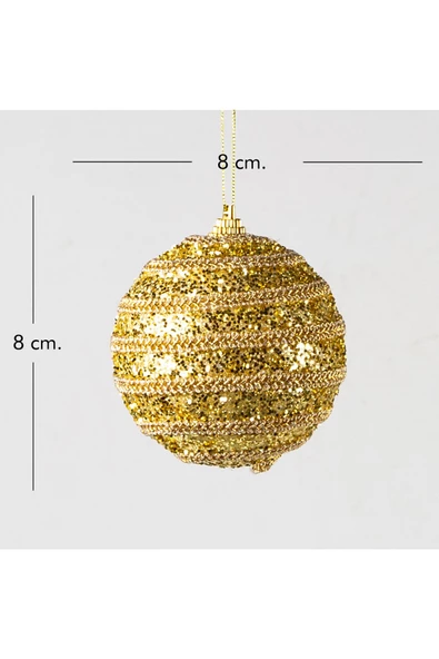 Simli Yılbaşı Topu 3lü Paket Dore 8x8cm - Resim 6