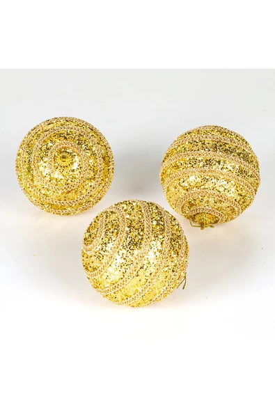 Simli Yılbaşı Topu 3lü Paket Dore 8x8cm - Resim 2