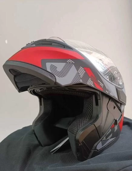 KC 902 Full Face Çene Açılır Güneş Vizörlü Motosiklet Kaskı L Beden Siyah Kırmızı Gri - 3