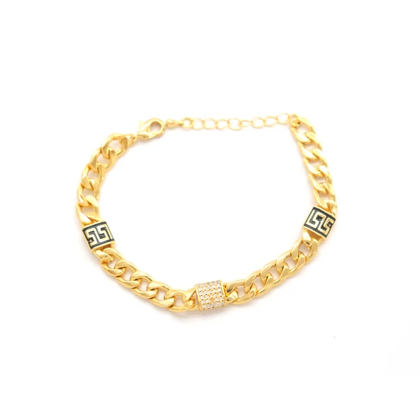 Çelik Bileklik Altın kaplama Kadın Zirkon Taşlı Figaro Model BLK-1056 - 2