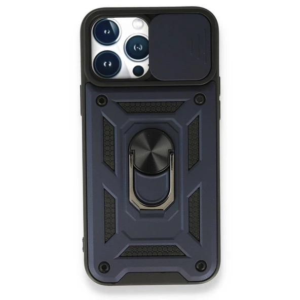 Smody Apple iPhone 13 Pro İle Uyumlu Kılıf Kamera Korumalı Sürgülü Yüzüklü Standlı Tank - 2