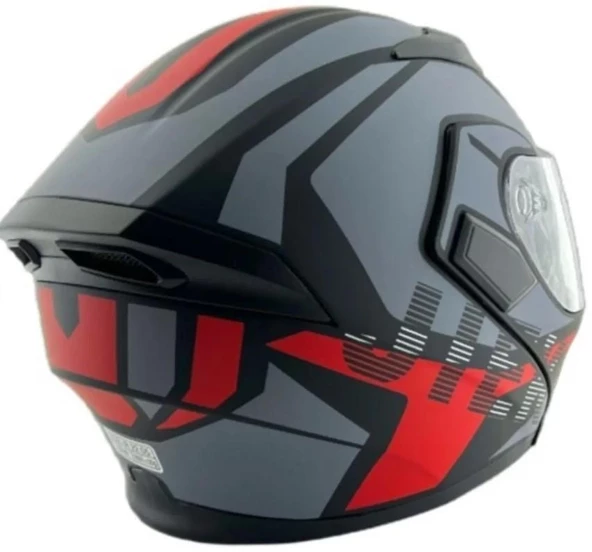KC 902 Full Face Çene Açılır Güneş Vizörlü Motosiklet Kaskı L Beden Siyah Kırmızı Gri - 11