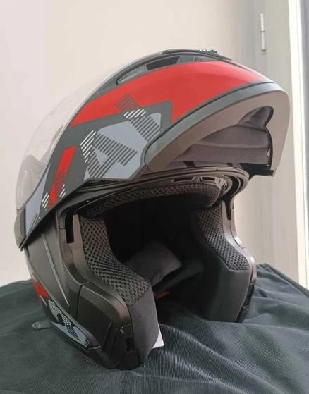 KC 902 Full Face Çene Açılır Güneş Vizörlü Motosiklet Kaskı L Beden Siyah Kırmızı Gri - 2