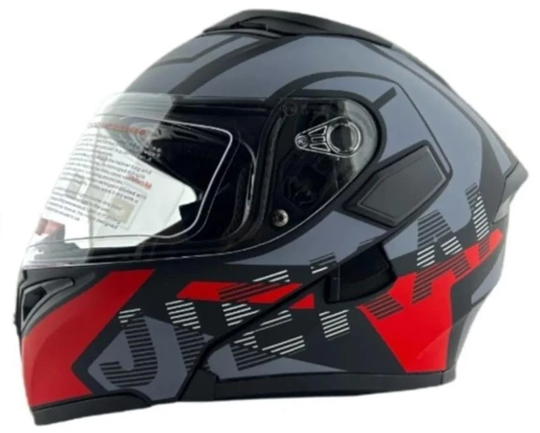 KC 902 Full Face Çene Açılır Güneş Vizörlü Motosiklet Kaskı L Beden Siyah Kırmızı Gri - 10