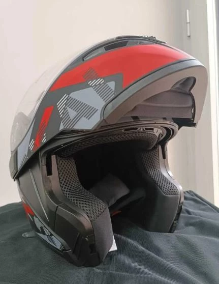 KC 902 Full Face Çene Açılır Güneş Vizörlü Motosiklet Kaskı L Beden Siyah Kırmızı Gri - 4
