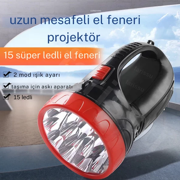 Gold Kama Uzun Mesafeli 15 Ledli Şarjlı El Feneri GK7775 - Kamp, Avcı, Balıkçı Feneri, Çadır Lambası - 3