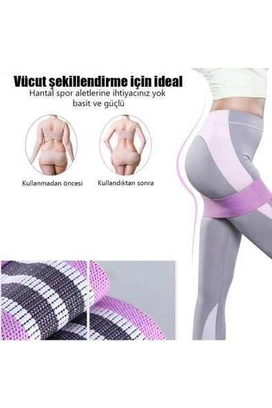 Çantalı Direnç Bandı Halka Bandı 3'lü Set Mavi Pembe Mor - 3