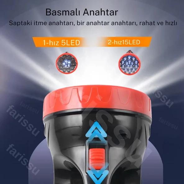 Gold Kama Uzun Mesafeli 15 Ledli Şarjlı El Feneri GK7775 - Kamp, Avcı, Balıkçı Feneri, Çadır Lambası - 5