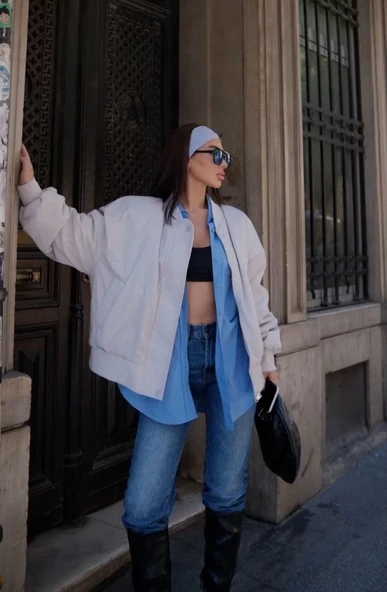 Bomber Ceket Mont - Beyaz - 2