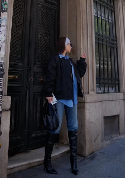 Bomber Ceket Mont - Siyah - 5