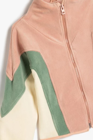 Koton Kız Çocuk Polar Sweatshirt Dik Yaka Yarım Fermuarlı Uzun Kollu - 3