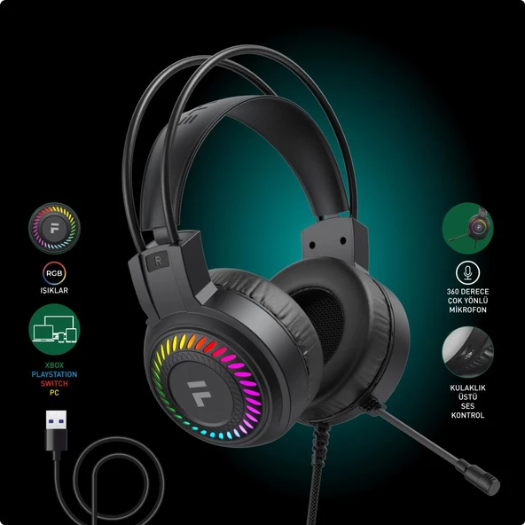 Fashcolle 7.1 Virtual Surround Rgb Profesyonel Oyuncu Kulaklığı (FC8100B) - 5