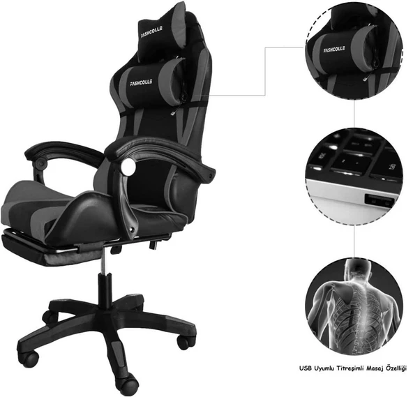 Fashcolle Dynamic Masajlı Gri-Siyah Oyuncu Koltuğu - 6