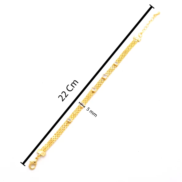 Çelik Bileklik Altın kaplama Kadın Işıltılı Zirkon Taşlı Model BLK-1049 - Resim 5