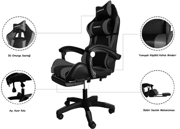 Fashcolle Dynamic Masajlı Gri-Siyah Oyuncu Koltuğu - 7