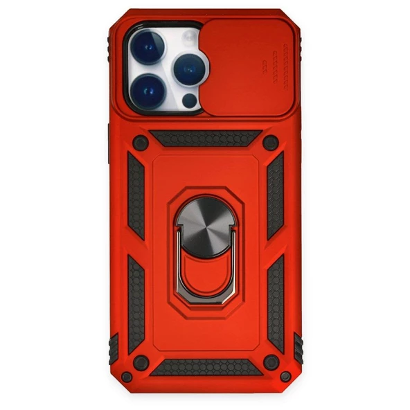 Smody Apple iPhone 14 Pro Max İle Uyumlu Kılıf Kamera Korumalı Sürgülü Yüzüklü Standlı Tank