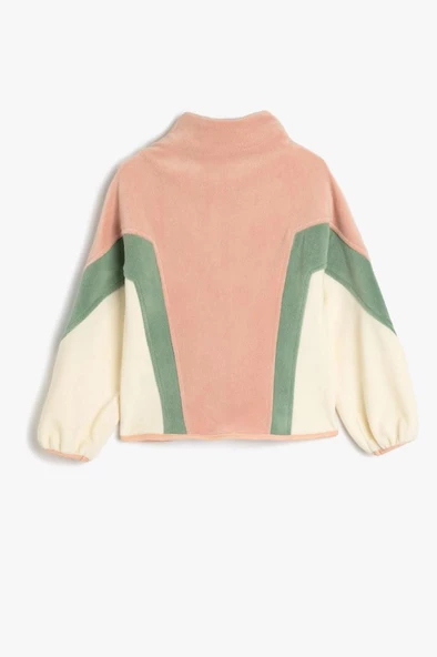 Koton Kız Çocuk Polar Sweatshirt Dik Yaka Yarım Fermuarlı Uzun Kollu - 2