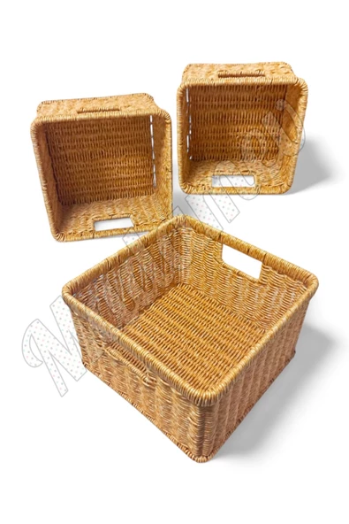 Madamev 3'lü Stil Kare Örme Sepet Çok Amaçlı Pratik Sepet Çamaşır Çocuk Odası Oyuncak Düzenleyici Organizer - 6