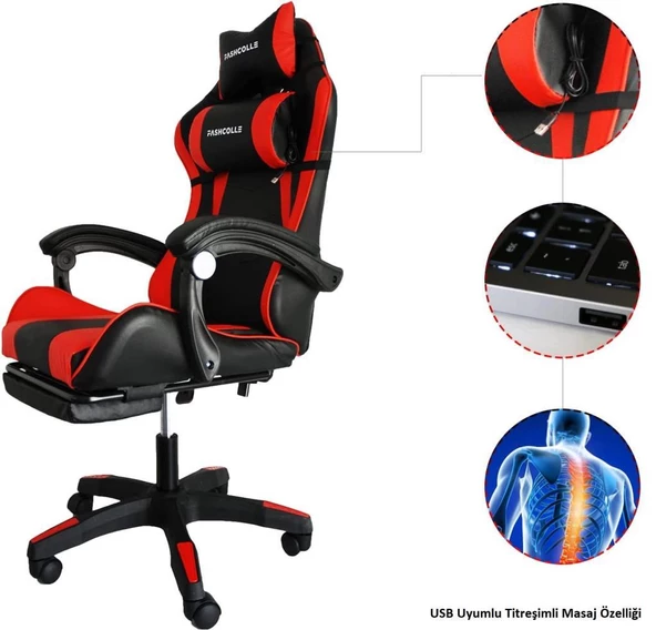 Fashcolle Dynamic Red Masajlı Oyuncu Koltuğu - 6