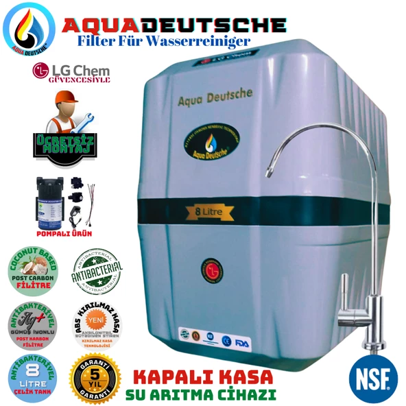 AQUA DEUTSCHE PREMIUM GRİ SİYAH POMPALI MONTAJ DAHİL 8 LİTRE 5 FİLTRE 10 AŞAMA SU ARITMA CİHAZI ürün görseli