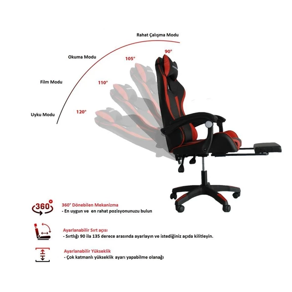 Fashcolle Dynamic Red Masajlı Oyuncu Koltuğu - 5