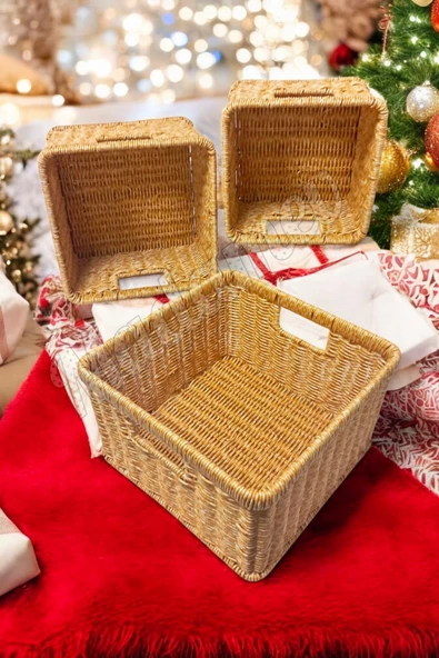 Madamev 3'lü Stil Kare Örme Sepet Çok Amaçlı Pratik Sepet Çamaşır Çocuk Odası Oyuncak Düzenleyici Organizer - 2