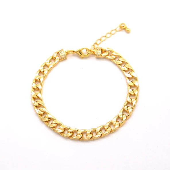 Çelik Bileklik Altın kaplama Kadın Figaro Zincir Model BLK-1051 - Resim 2