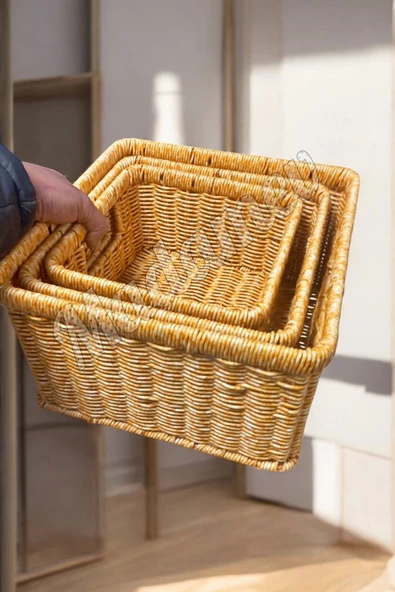 Madamev 3'lü Stil Kare Örme Sepet Çok Amaçlı Pratik Sepet Çamaşır Çocuk Odası Oyuncak Düzenleyici Organizer - 3