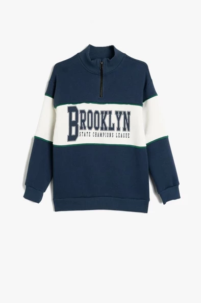 Koton Erkek Çocuk Sweatshirt Dik Yaka Yarım Fermuarlı Baskı Detaylı Uzun Kollu - 3
