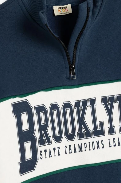 Koton Erkek Çocuk Sweatshirt Dik Yaka Yarım Fermuarlı Baskı Detaylı Uzun Kollu - 5