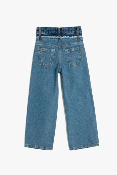 Koton Kız Çocuk Kot Pantolon Geniş Paça Cepli Pamuklu - Wide Leg Jean - 4