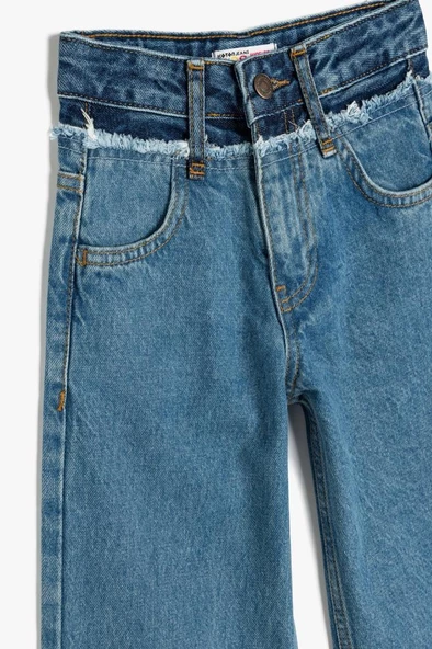 Koton Kız Çocuk Kot Pantolon Geniş Paça Cepli Pamuklu - Wide Leg Jean - 5