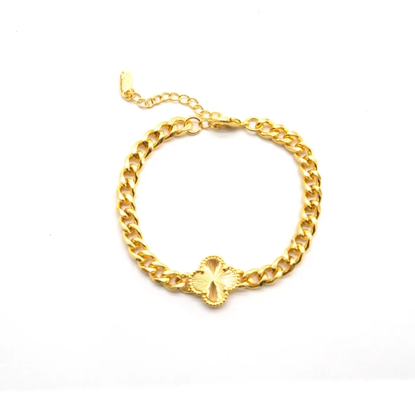 Çelik Bileklik Altın kaplama Kadın Çiçekli Zincir Model BLK-1047 - Resim 10