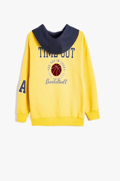 Koton Erkek Çocuk Kapşonlu Sweatshirt Baskı Detaylı Renk Bloklu Uzun Kollu - 4