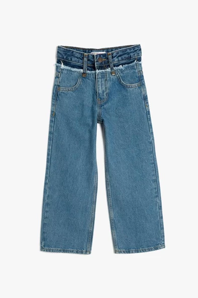 Koton Kız Çocuk Kot Pantolon Geniş Paça Cepli Pamuklu - Wide Leg Jean - 3