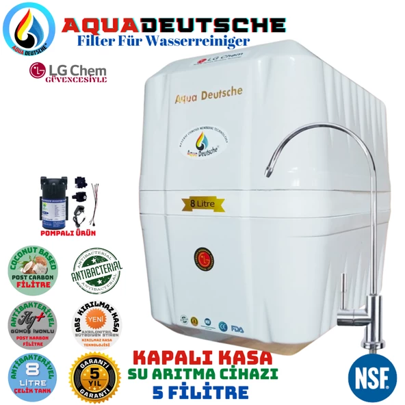 AQUA DEUTSCHE PREMIUM BEYAZ POMPALI 8 LİTRE 5 FİLTRE 10 AŞAMA SU ARITMA CİHAZI