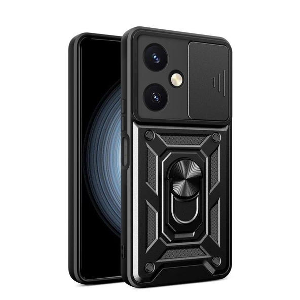 Smody Vivo Y27 İle Uyumlu Kılıf Kamera Korumalı Sürgülü Yüzüklü Standlı Tank - 3