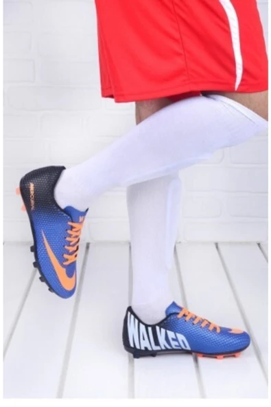 Walked 401 Mavi Turuncu Erkek Krampon Futbol Spor Ayakkabı