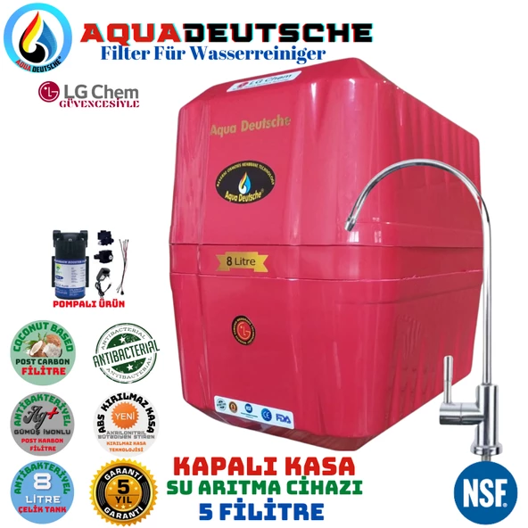 AQUA DEUTSCHE PREMIUM KIRMIZI POMPALI 8 LİTRE 5 FİLTRE 10 AŞAMA SU ARITMA CİHAZI