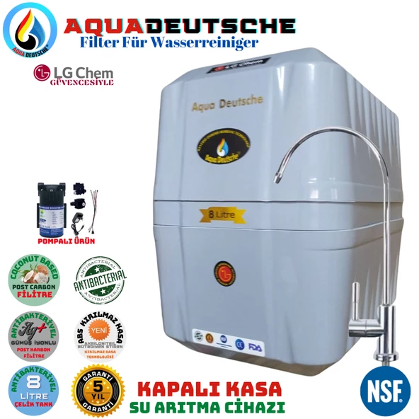 AQUA DEUTSCHE PREMIUM GRİ POMPALI 8 LİTRE 5 FİLTRE 10 AŞAMA SU ARITMA CİHAZI