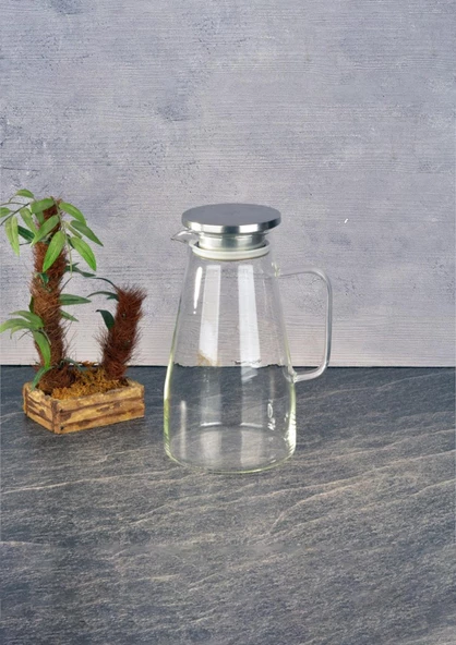 Cam Sürahi -  Borosilikat Cam Sürahi - Süzgeçli Detoks Sürahi - 1800 ML - Düz