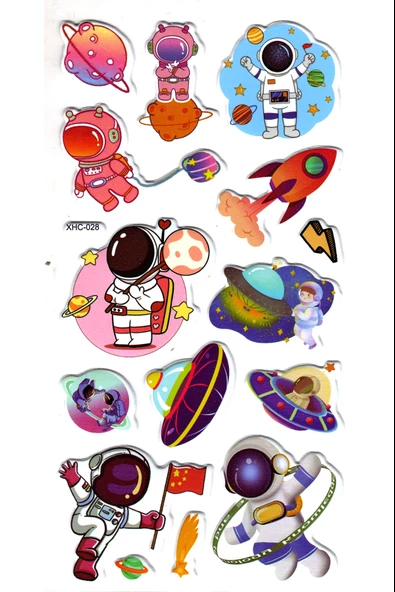 Sticker Kabartmalı Stiker Çıkartma Etiket (XHC029)-18x9 cm- Bisikletli Astronot