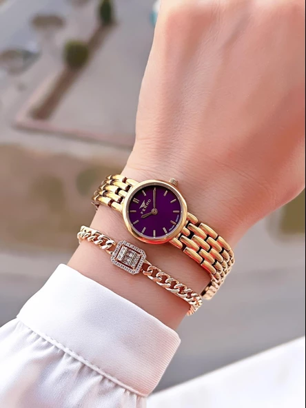 Ferro Çelik Kordon 3 Atm Suya Dayanıklı Özel Tasarım Kadın Kol Saat+Bileklik VS.BLKT.0037 - Resim 2