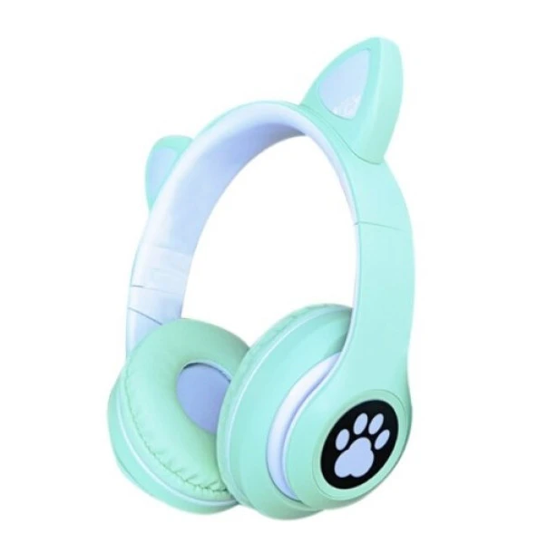 P33m Kart Girişli FM Radyolu  Led Işıklı Kablosuz ve Kablolu Bluetooth Kedi Kulaklık 5.0V - 5