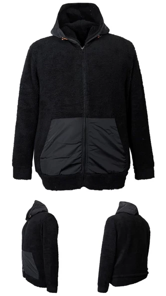 Erkek Büyük Beden Battal Boy 105 Kilo - 134 Kilo Arası İçin Uygun Kapüşonlu Peluş Sweat Mont - 3