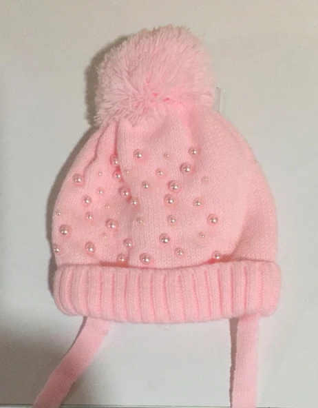 Kız bebek Bere  pembe incili - Resim 2