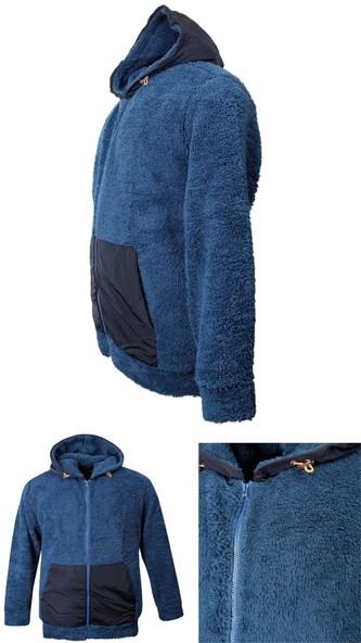 Erkek Büyük Beden Battal Boy 105 Kilo - 134 Kilo Arası İçin Uygun Kapüşonlu Peluş Sweat Mont - 5