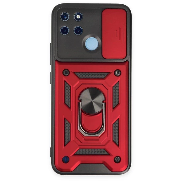 Smody Realme C25Y İle Uyumlu Kılıf Kamera Korumalı Sürgülü Yüzüklü Standlı Tank