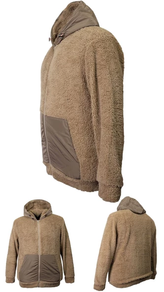 Erkek Büyük Beden Battal Boy 105 Kilo - 134 Kilo Arası İçin Uygun Kapüşonlu Peluş Sweat Mont - 11