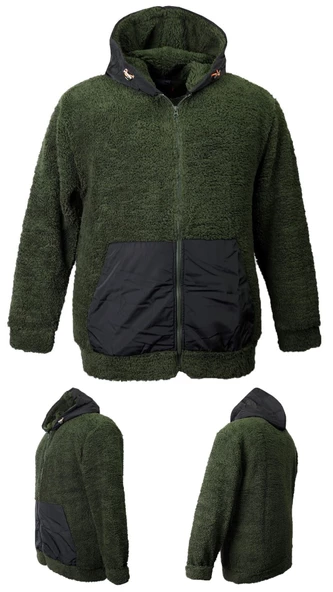 Erkek Büyük Beden Battal Boy 105 Kilo - 134 Kilo Arası İçin Uygun Kapüşonlu Peluş Sweat Mont - 2